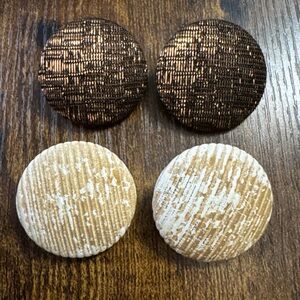 Vintage Lot of 2 Stamped ATTITUDE PARIS Round Button Clip on Earrings Brown